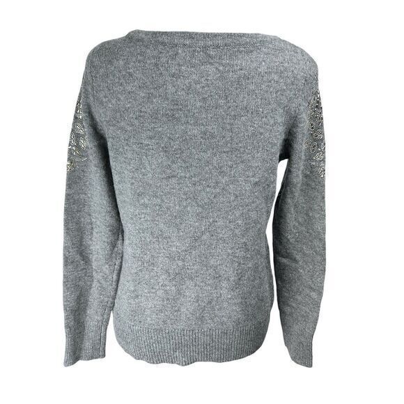 WoolOvers Lambswool Crewneck‎ Sweater Gray Embellished Pullover Women's Size XS - Picture 2 of 10
